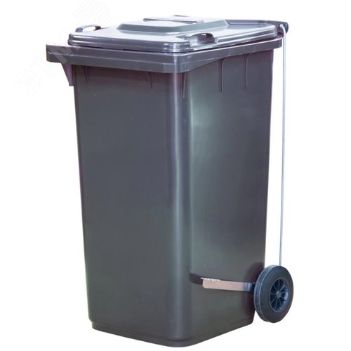 Изображение товара Контейнер мусорный 240 литров из первичного полиэтилена с педальным приводом Г-образным, серый (шт)
