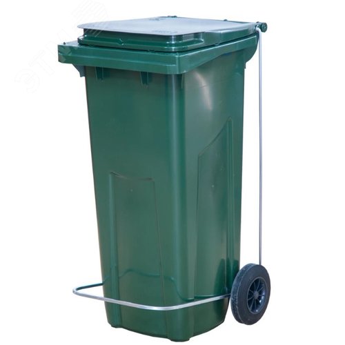 Изображение товара Контейнер мусорный 120 литров из первичного полиэтилена с педальным приводом П-образным , зелёный (шт)