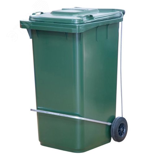 Изображение товара Контейнер мусорный 240 литров из первичного полиэтилена с педальным приводом П-образным , зелёный (шт)