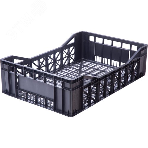 Изображение товара Ящик полимерный 600х400х165 мм, перфорированный, черный (шт)