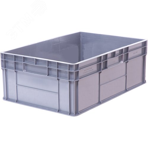 Изображение товара Ящик полимерный 600х400х220 мм, стенки сплошные, дно усиленное, 4 закрытые ручки, серый (шт)