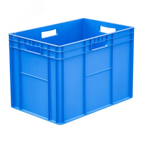 Изображение товара Ящик полимерный 600х400х420, морозостойкий стенки сплошные, дно усиленное, 4 открытые ручки, cиний (шт)
