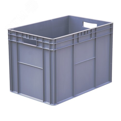Изображение товара Ящик полимерный 600х400х420 мм, морозостойкий, стенки сплошные, дно гладкое, 2 открытые ручки, серый (шт)