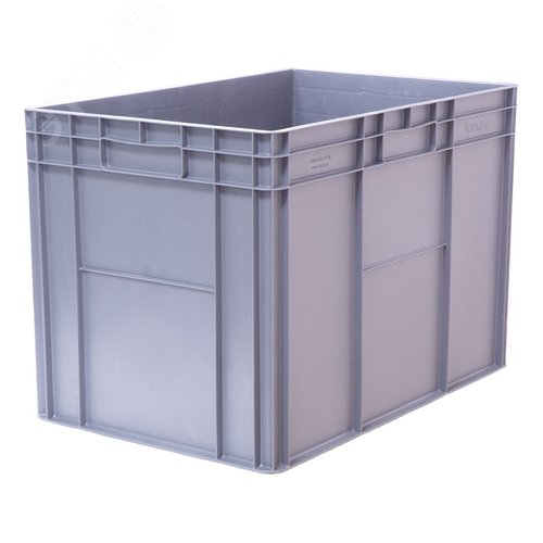Изображение товара Ящик полимерный 600х400х420 мм, морозостойкий, стенки сплошные, дно гладкое, 4 закрытые ручки, серый (шт)