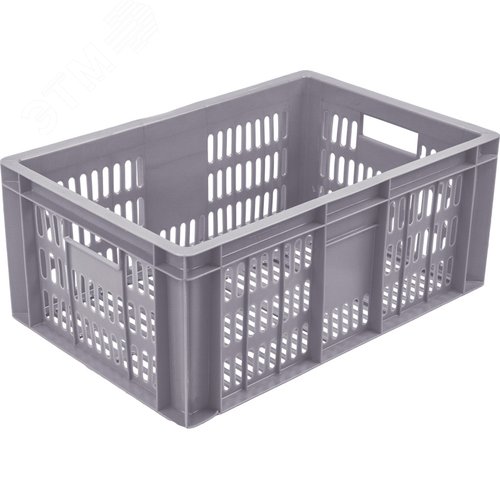 Изображение товара Ящик полимерный 600х400х250 мм, перфорированный, серый (шт)