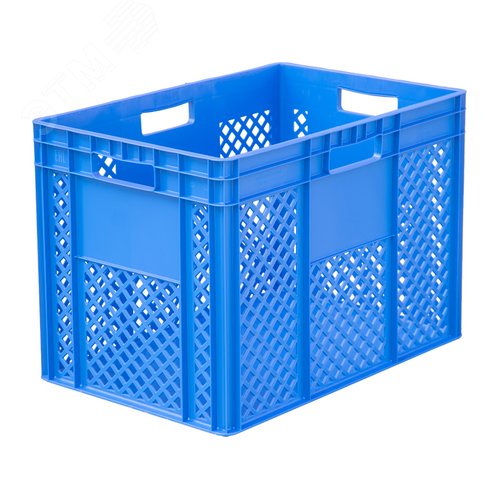 Изображение товара Ящик полимерный 600х400х420, морозостойкий, стенки перфорированные, дно усиленное, 4 открытые ручки, cиний (шт)