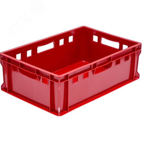 Изображение товара Ящик полимерный 600х400х200 мм, Е2 гладкое дно, сплошной, красный (шт)