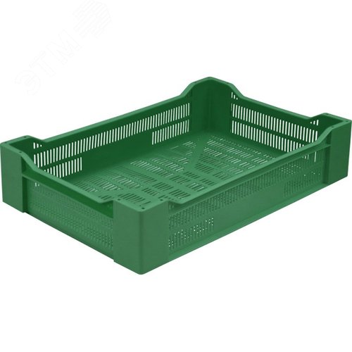 Изображение товара Ящик полимерный 600х400х135 мм, перфорированный, зеленый (шт)