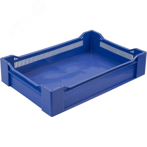 Изображение товара Ящик полимерный 600х400х135 дно сплошное с дренажными отверстиями, синий (шт)
