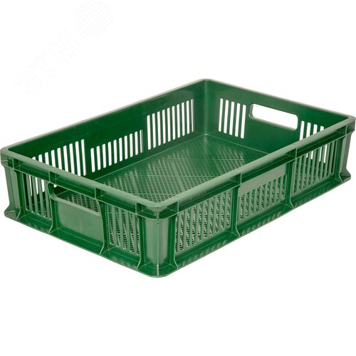 Изображение товара Ящик п/э 600х400х140 мм, перфорированный, с ручками, зеленый (шт)