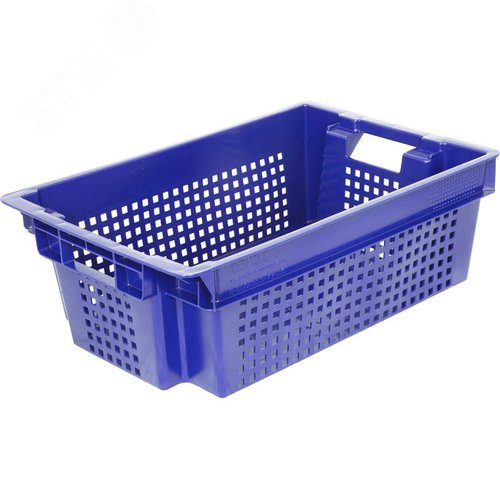 Изображение товара Ящик полимерный 600х400х200 мм, дно сплошное, перфорированные стенки, синий (шт)