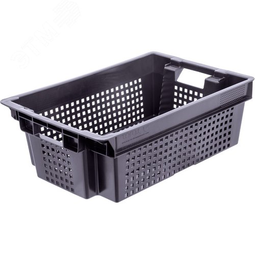Изображение товара Ящик полимерный 600х400х200 мм, перфорированный, черный (шт)