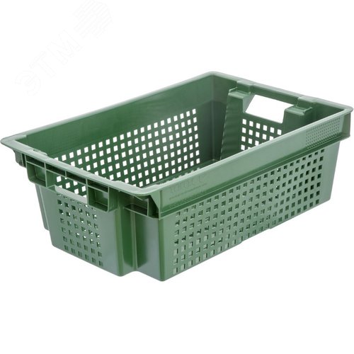 Изображение товара Ящик полимерный 600х400х200 мм, перфорированный, зеленый (шт)