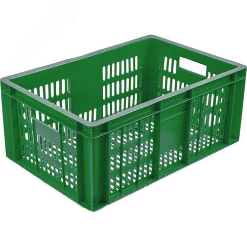 Изображение товара Ящик полимерный 600х400х250 мм, перфорированный, зеленый (шт)