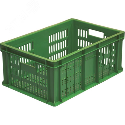 Изображение товара Ящик полимерный 600х400х250 мм, перфорированный, зеленый (шт)