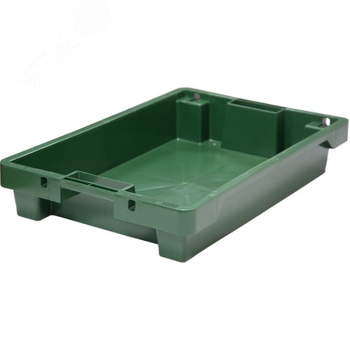 Изображение товара Ящик полимерный 600х400х100 мм, сплошной, с отверстиями зеленый (шт)