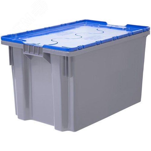 Изображение товара Ящик сплошной с крышкой п/э 600х400х350, морозостойкий Safe PRO, серый с синей крышкой (шт)