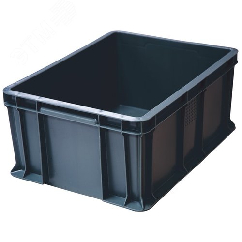 Изображение товара Ящик полимерный 400х300х180 мм, сплошной, с внешней ручкой, серый (шт)