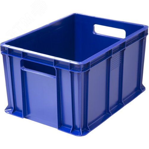Изображение товара Ящик п/э 400х300х230 мм, сплошной, с ручками, синий (шт)
