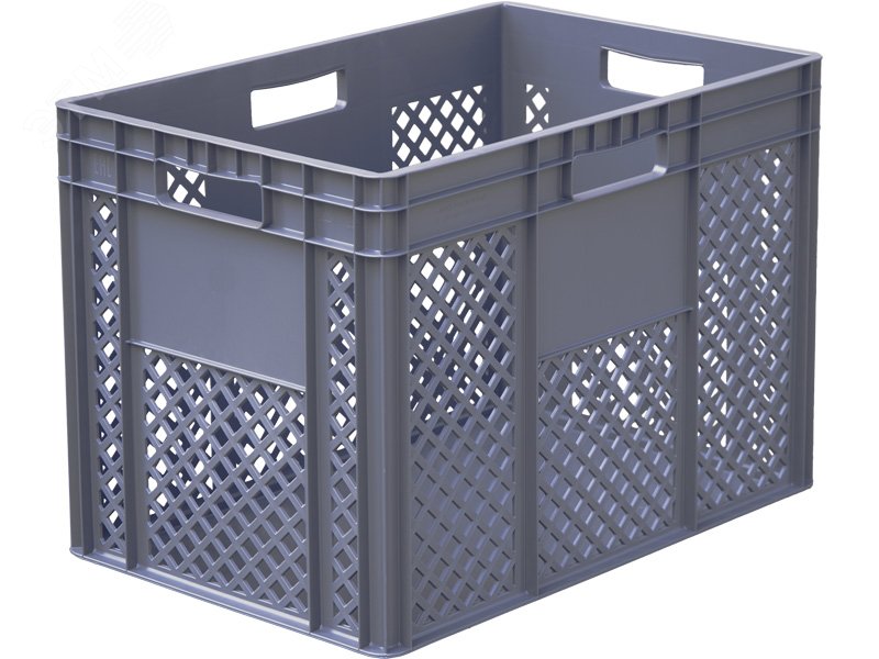 Изображение товара Полимерный ящик 600х400х420 мм перфорированный с ручками серый