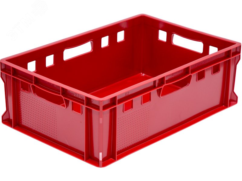 Изображение товара Мясной полимерный ящик 600х400х200 мм из HDPE красный для хранения и транспортировки