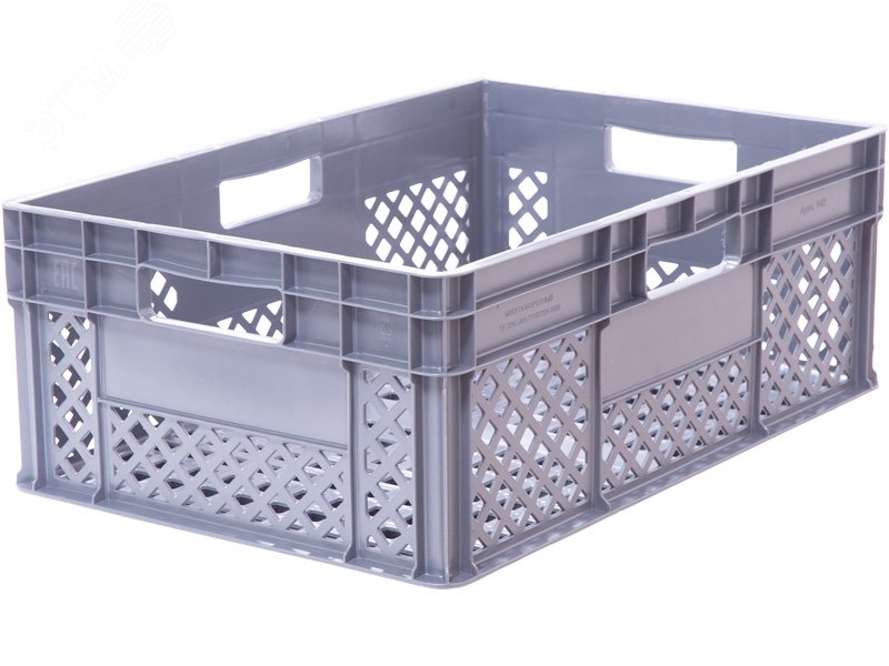 Изображение товара Ящик пластиковый перфорированный 600х400х220 мм серый для хранения и транспортировки