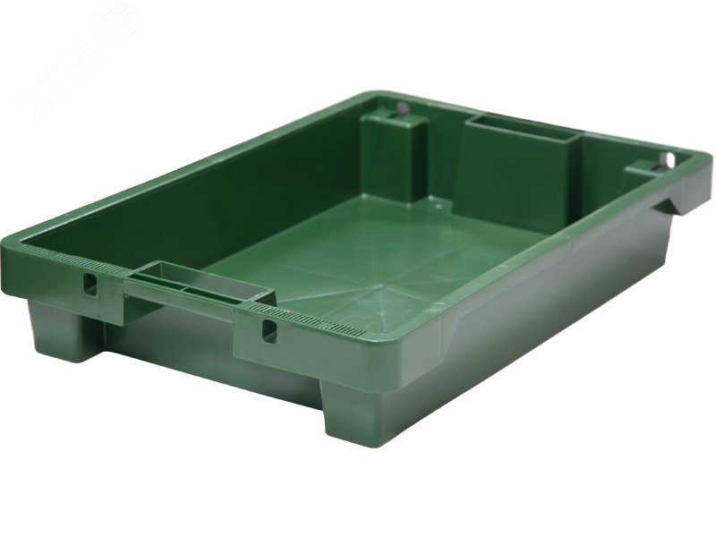Изображение товара Ящик полимерный 600х400х100 мм, сплошной, с отверстиями зеленый (шт)