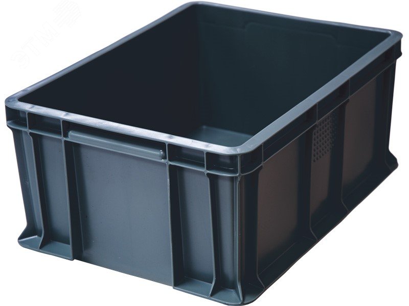 Изображение товара Полимерный ящик 400х300х180 мм со сплошной стенкой и ручкой серый