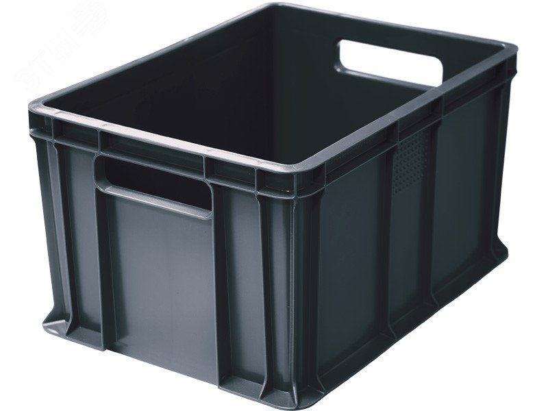 Изображение товара Ящик п/э 400х300х230 мм серый пищевой пластиковый с ручками