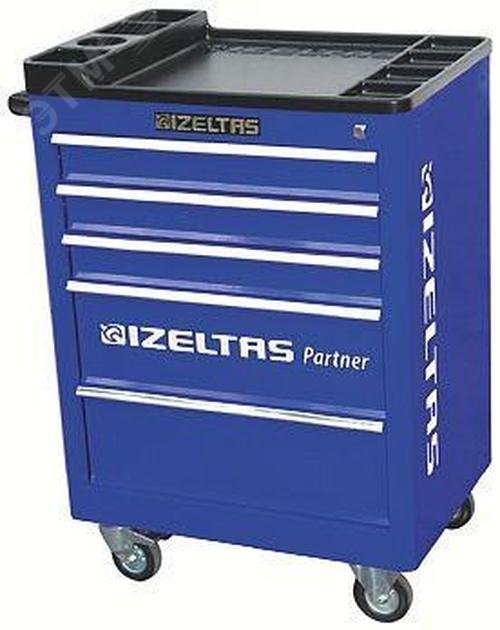 Изображение товара Тележка инструментальная серии PARTNER с набором инструментов 118 предметов, 5 выдвижных ящиков, цвет сине-черный (шт)