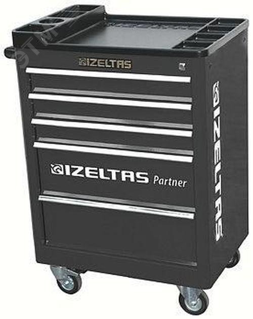 Изображение товара Тележка инструментальная серии PARTNER с набором инструментов 118 предметов, 5 выдвижных ящиков, цвет серо-черный (шт)