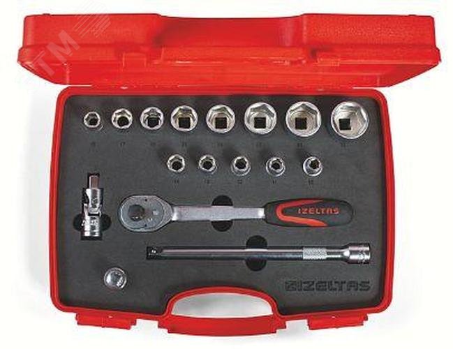 Изображение товара Набор торцевых головок 1/2'' шестигранных, 10-32 мм 17 предметов (шт)