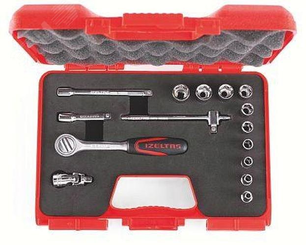 Изображение товара Набор торцевых головок 1/4'' 6-гранных, 4-13 мм 15 предметов (шт)