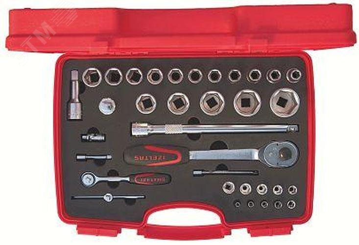 Изображение товара Набор торцевых головок 6-гранный 1/2'' 10-32 мм 1/4'' 4-13 мм,, 35 предметов (шт)