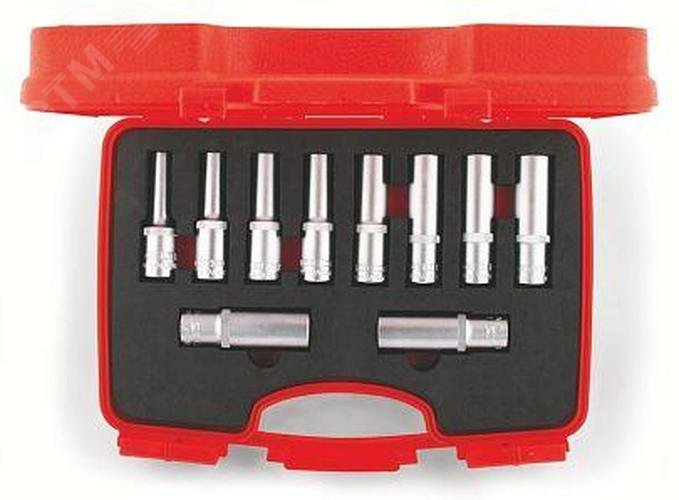 Изображение товара Набор торцевых головок глубоких 1/2'' 6-гранных, 10-19 мм 10 предметов (шт)