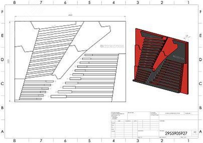 Изображение товара Ложемент пустой EVA, красно-черный, для набора комбинированных и накидных ключей 29 предметов, габариты 460x335 (шт)
