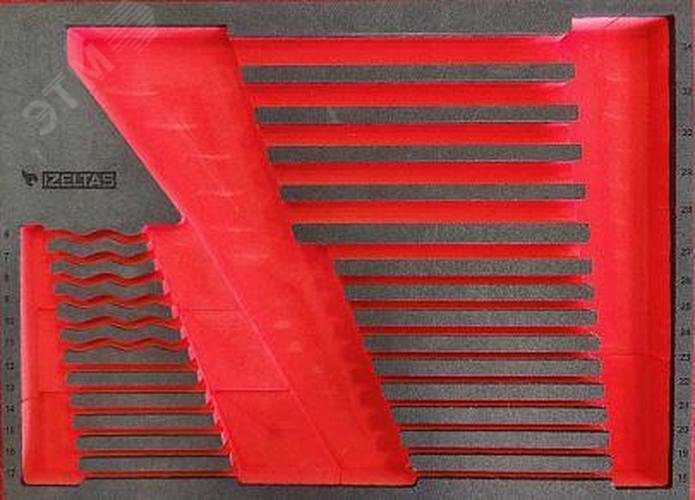 Изображение товара Ложемент пустой EVA, красно-черный, для набора комбинированных ключей 27 предметов, габариты 460x335 (шт)