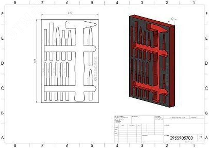 Изображение товара Ложемент пустой EVA, красно-черный, для набора ударного инструмента 13 предметов, габариты 230x335 (шт)