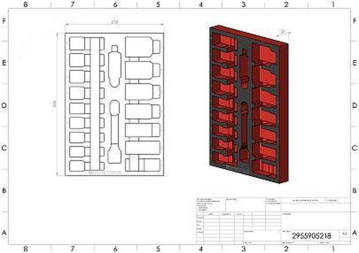 Изображение товара Ложемент пустой EVA, красно-черный, для набора удлиненных ударных головок 18 предметов, габариты 230x335 (шт)