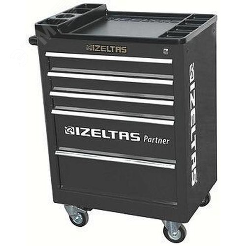 Изображение товара Тележка инструментальная серии PARTNER с набором инструментов 118 предметов, 5 выдвижных ящиков, цвет серо-черный (шт)