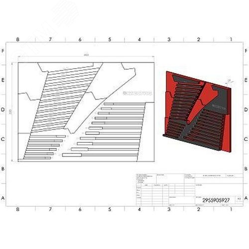 Изображение товара Ложемент пустой EVA, красно-черный, для набора комбинированных и накидных ключей 29 предметов, габариты 460x335 (шт)