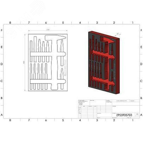 Изображение товара Ложемент пустой EVA, красно-черный, для набора ударного инструмента 13 предметов, габариты 230x335 (шт)