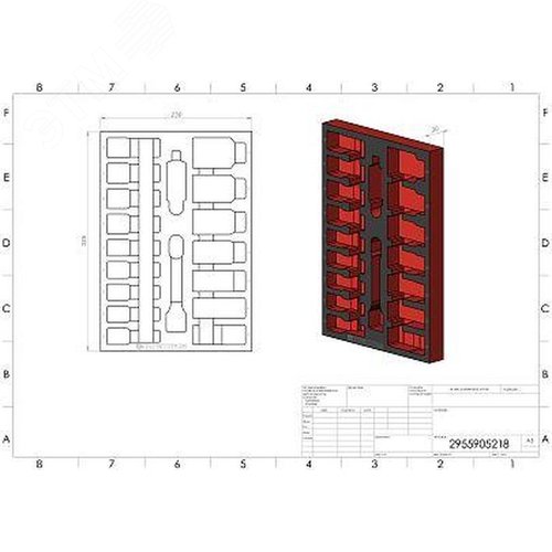 Изображение товара Ложемент пустой EVA, красно-черный, для набора удлиненных ударных головок 18 предметов, габариты 230x335 (шт)