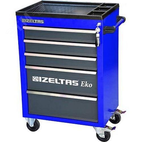 Изображение товара Тележка инструментальная серии ECO с набором инструментов 93 предмета, 5 выдвижных ящиков, цвет сине-черный (шт)