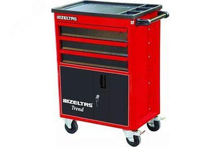 Изображение товара Тележка инструментальная серии Trend с набором инструментов 93 предмета, 3 выдвижных ящика, отделение с распашными дверцами, цвет - красно-черный (шт)