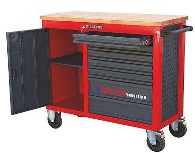 Изображение товара Тележка инструментальная серия WORKBENCH с набором 139 предметов, деревянная столешница, ящики, две