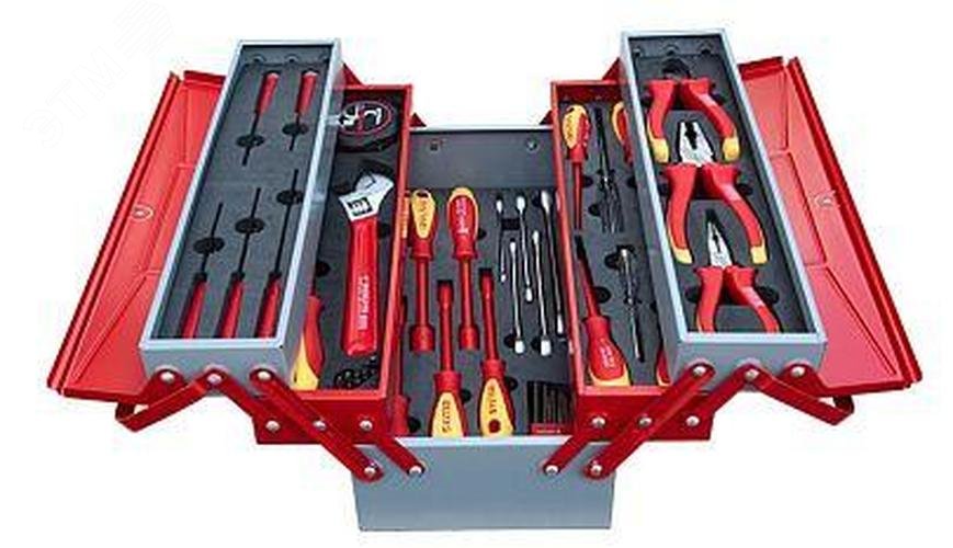 Изображение товара Ящик раскладной с инструментами для электриков, 45 предметов, металлический