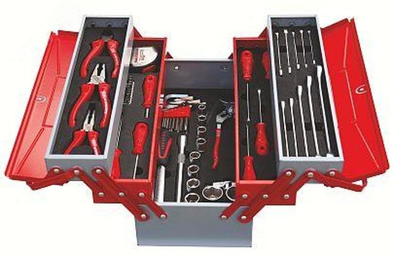 Изображение товара Ящик инструментальный раскладной с инструментом для механиков 62 предмета IZELTAS