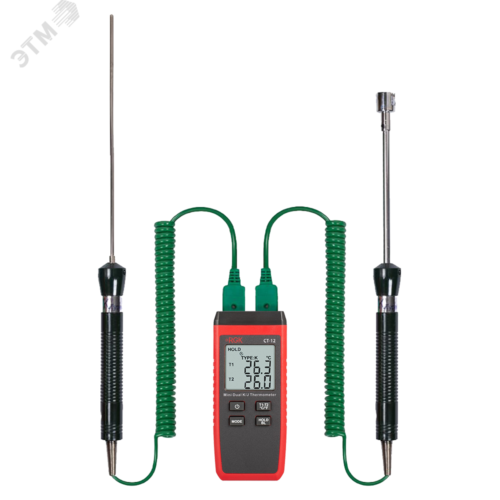 Изображение товара Термометр контактный CT-12 с погружным зондом температуры TR-10W и поверхностным зондом TR-10S с поверкой (шт)
