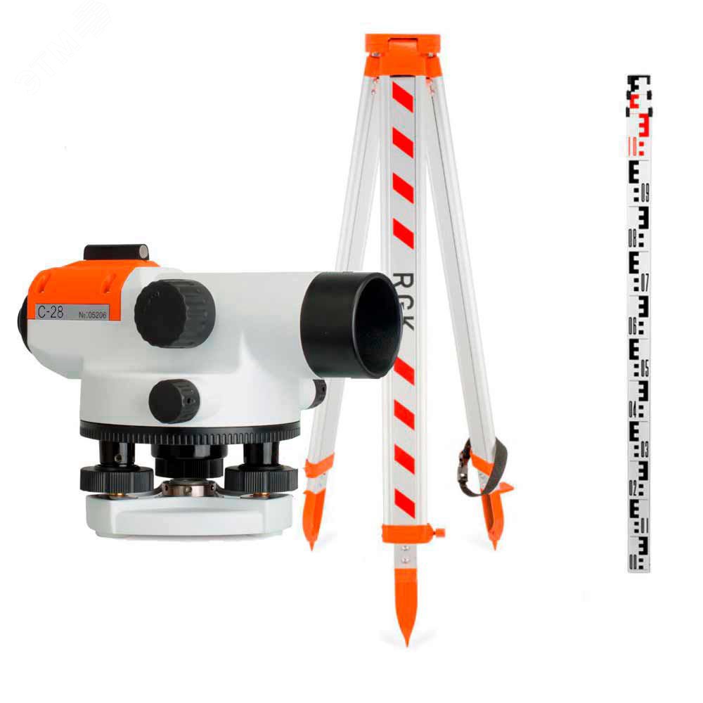 Изображение товара Оптический нивелир RGK C-28 с поверкой, штатив и рейка в комплекте